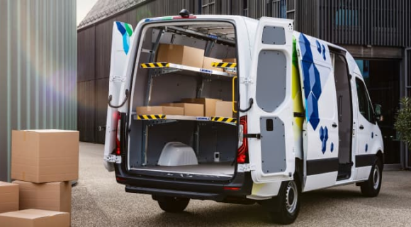 A Mercedes-Benz Cargo Van decked out by expert upfitters.